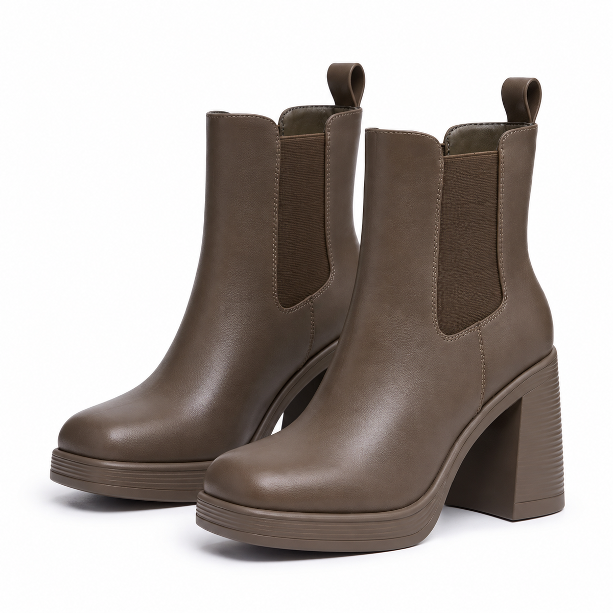 Taupe | Lambskin Square-Toe Chelsea Boots, pair, front angle