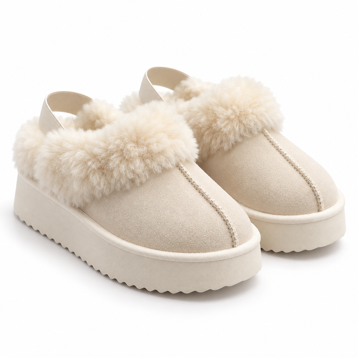 Suede Platform Slippers with Wool-Blend Lining