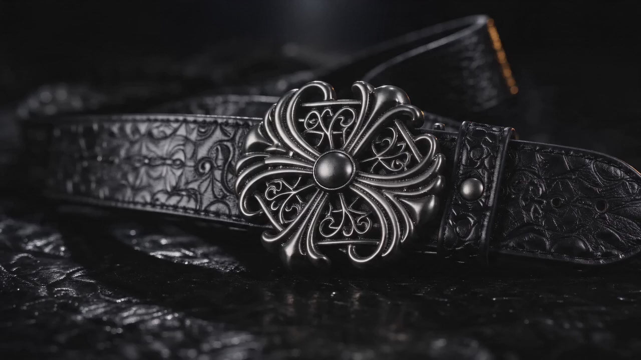 Gothic Cross Engraved Leather Belt