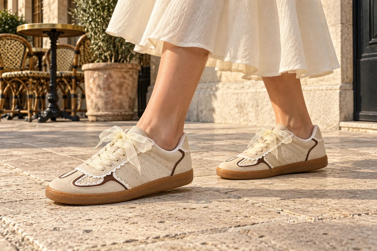 Zynova ribbon sneakers styled with an everyday outfit